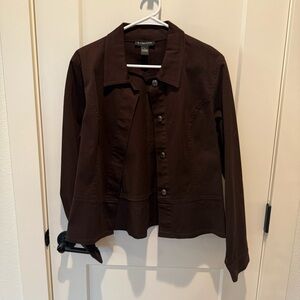 Harold’s Ladies Brown Blazer. Large, P2P 20”, Length 24”, Cotton/Spandex blend